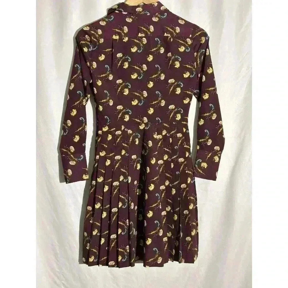 BANANA REPUBLIC Maroon Floral Print Shirt Dress Long Sleeve Women's Size 00p